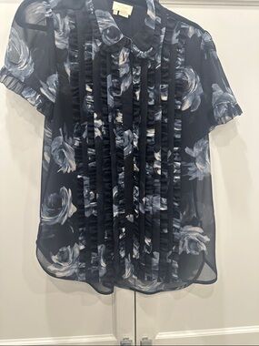 kate spade Navy Floral Pintuck Silk Blouse
